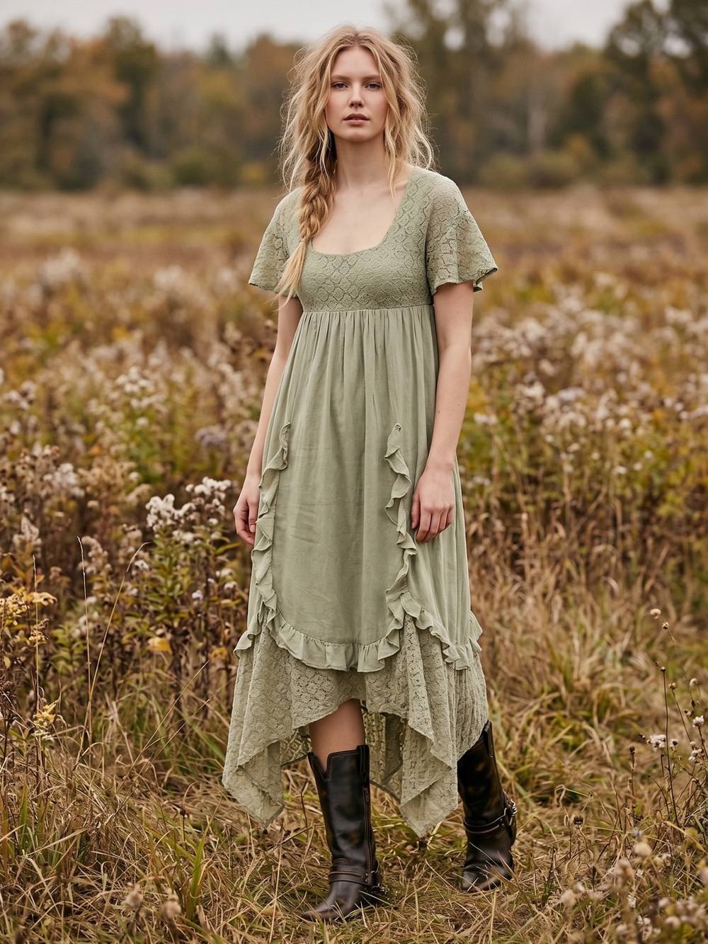 Free People Ethereal Bohemian Bring The Romance Maxi Dress Stone Moss Large